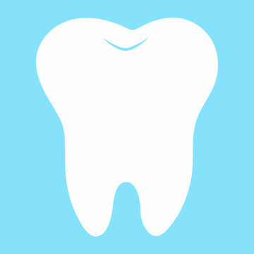 cartoon tooth, white on a blue background, teeth vector icon illustration, first tooth, dental office logo