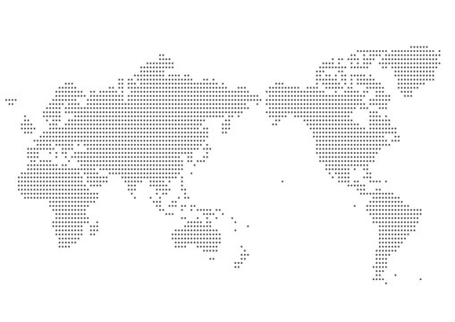世界地図（日本中心）のイラスト: 黒グラデーションドット
