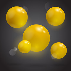  Abstract spheres background. 3D gold balls.