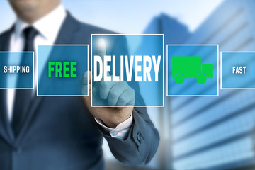 delivery touchscreen is operated by businessman