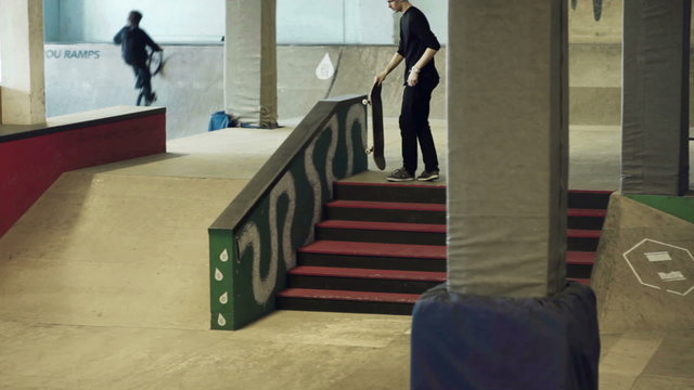Skateboarder getting ready to trick