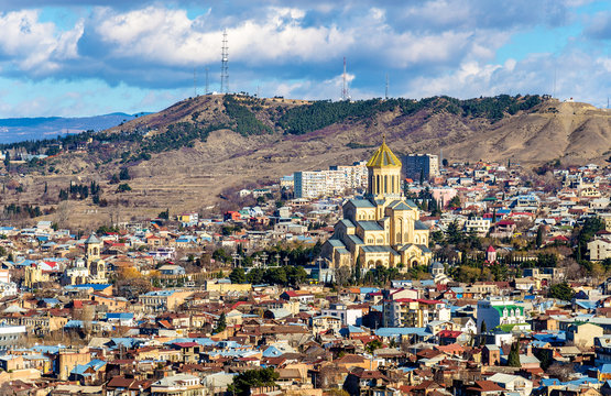 View of Sameba cathedral in Tbilisi