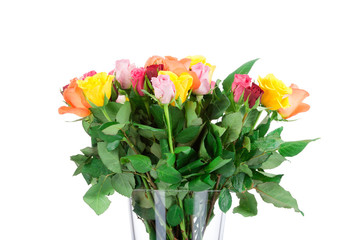 Bouquet of roses in the vase on white background