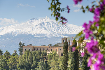 Etna view from Taormina, Sicily, Italy