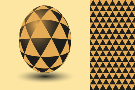 A Floating Decorated Eastern Egg And Its Gold Triangles Seamless Pattern