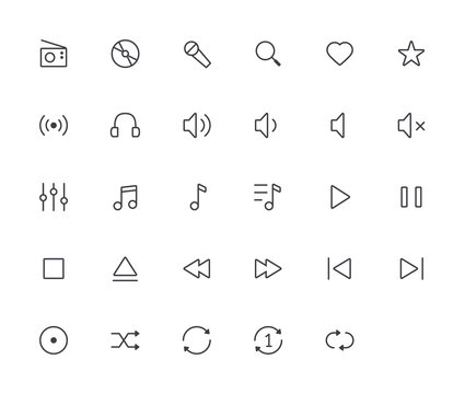 Music outline vector icons. 29 Icons & 48x48 resolution
