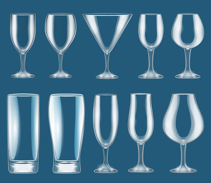 Illustration set of glass wine glasses on a dark background