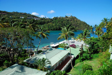 Fototapeta premium Marigot Bay / View from the Caribbean Island of St Lucia