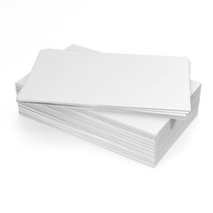Stack of blank business card on white background.