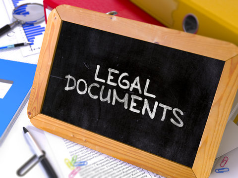 Hand Drawn Legal Documents Concept  on Chalkboard. Blurred Background. Toned Image. 3D Render.