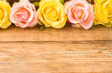 Roses on wood, copy space