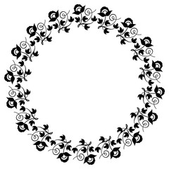 Elegant round frame with silhouettes of decorative plants