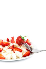 Fresh strawberries with cottage cheese.