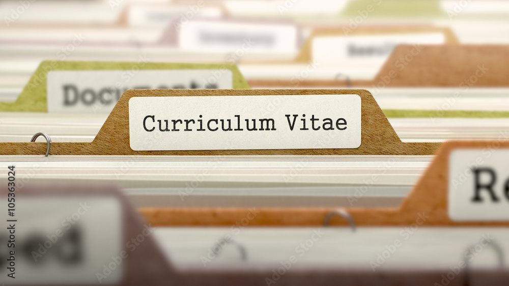 Poster curriculum vitae on business folder in multicolor card index. closeup view. blurred image. 3d render