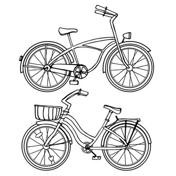Two bicycle-drawn line, sketch vector