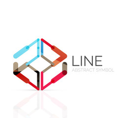 Linear abstract logo, connected multicolored segments of lines geometrical figure