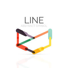 Linear abstract logo, connected multicolored segments of lines geometrical figure
