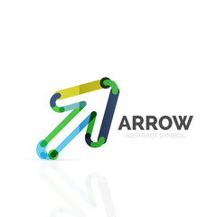 Linear arrow abstract logo, connected multicolored segments of lines in directional pointer figure