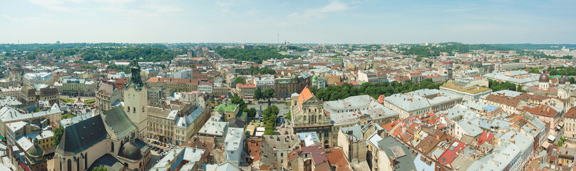 Fototapeta na wymiar View from tower. Lviv, Ukraine. European travel photo.