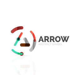 Linear arrow abstract logo, connected multicolored segments of lines in directional pointer figure