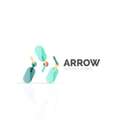 Linear arrow abstract logo, connected multicolored segments of lines in directional pointer figure