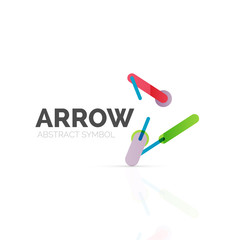 Linear arrow abstract logo, connected multicolored segments of lines in directional pointer figure