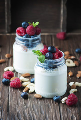 Healthy yogurt with belly and nuts