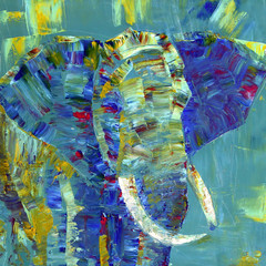 An elephant painted with acrylics on canvas