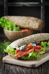 Healthy sandwich with cheese and salmon