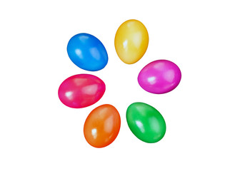 Colorful Easter egg top corner border against a white background