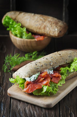 Healthy sandwich with cheese and salmon