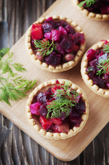 Traditional russian vegan salad with potato and beetroot