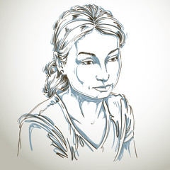 Vector portrait of sad attractive woman, illustration of good-lo