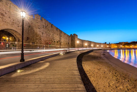 The walls of the Medieval City of Rhodes, Greece