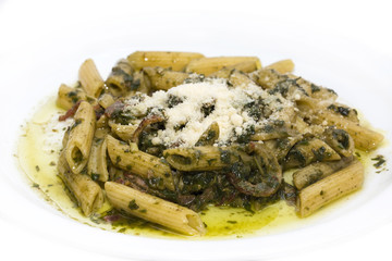 Spaghetti with vegetables and basil olives and cheese