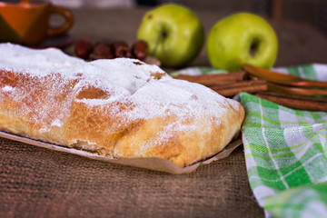 Apple strudel or apple pie  with dates and cinnamon