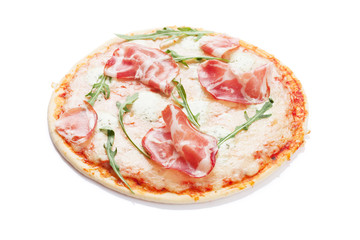 Pizza with prosciutto and mozzarella