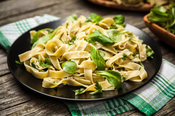 Cooked tagliatelle on a plate