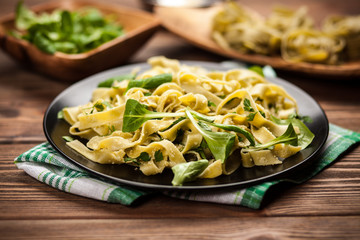 Cooked tagliatelle on a plate