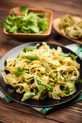 Cooked tagliatelle on a plate