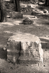 old ruined column and destroyed stone in phaselis temple turkey