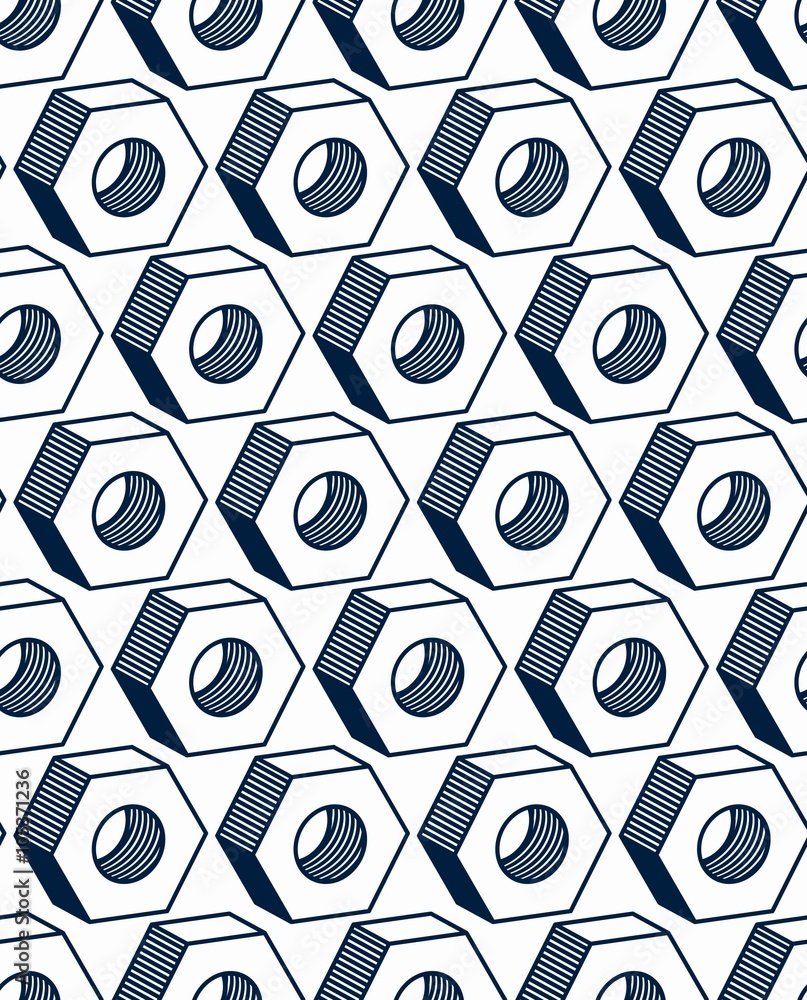 Poster symmetric vector seamless pattern with 3d industrial nuts