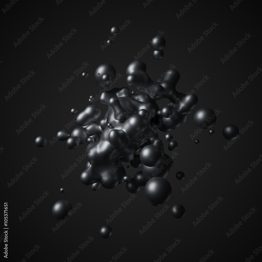 Poster abstract 3d rendering of chaotic liquid in empty space. background with dynamic fluid splash. design