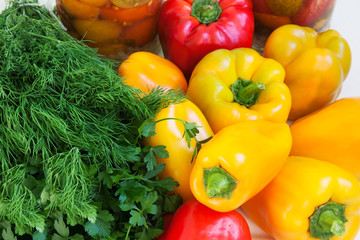 multicolored peppers and parsley