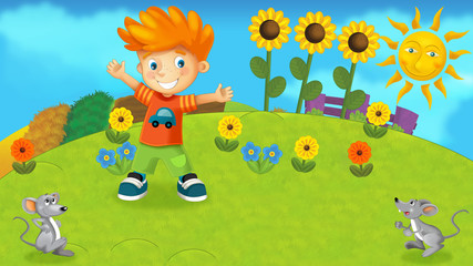 Obraz na płótnie Canvas Nature scene with a kid - illustration for children