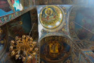 Fototapeta na wymiar Ceiling paintings in Church of the Resurrection of Christ in St.-Petersburg in Russia