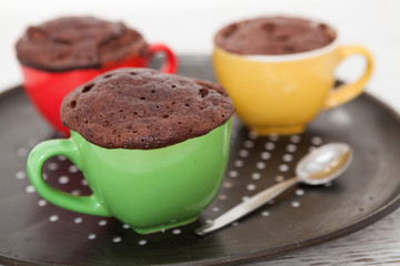 Warm chocolate cake in a mug