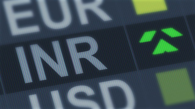 Indian rupee rising, falling. World exchange market. Currency rate fluctuating