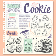 Food sketchbook with set of different cookies. 
