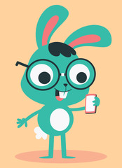 Nerd Bunny Wearing Glasses Talking on the Phone